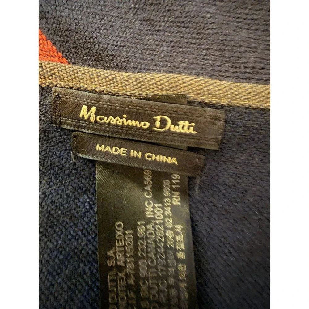 Massimo Dutti Wool Scarf Navy Olive Orange Color Block Fringe Unisex